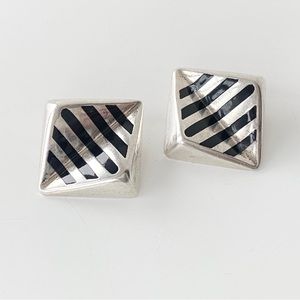 Sterling Silver & Black Enamel Earrings